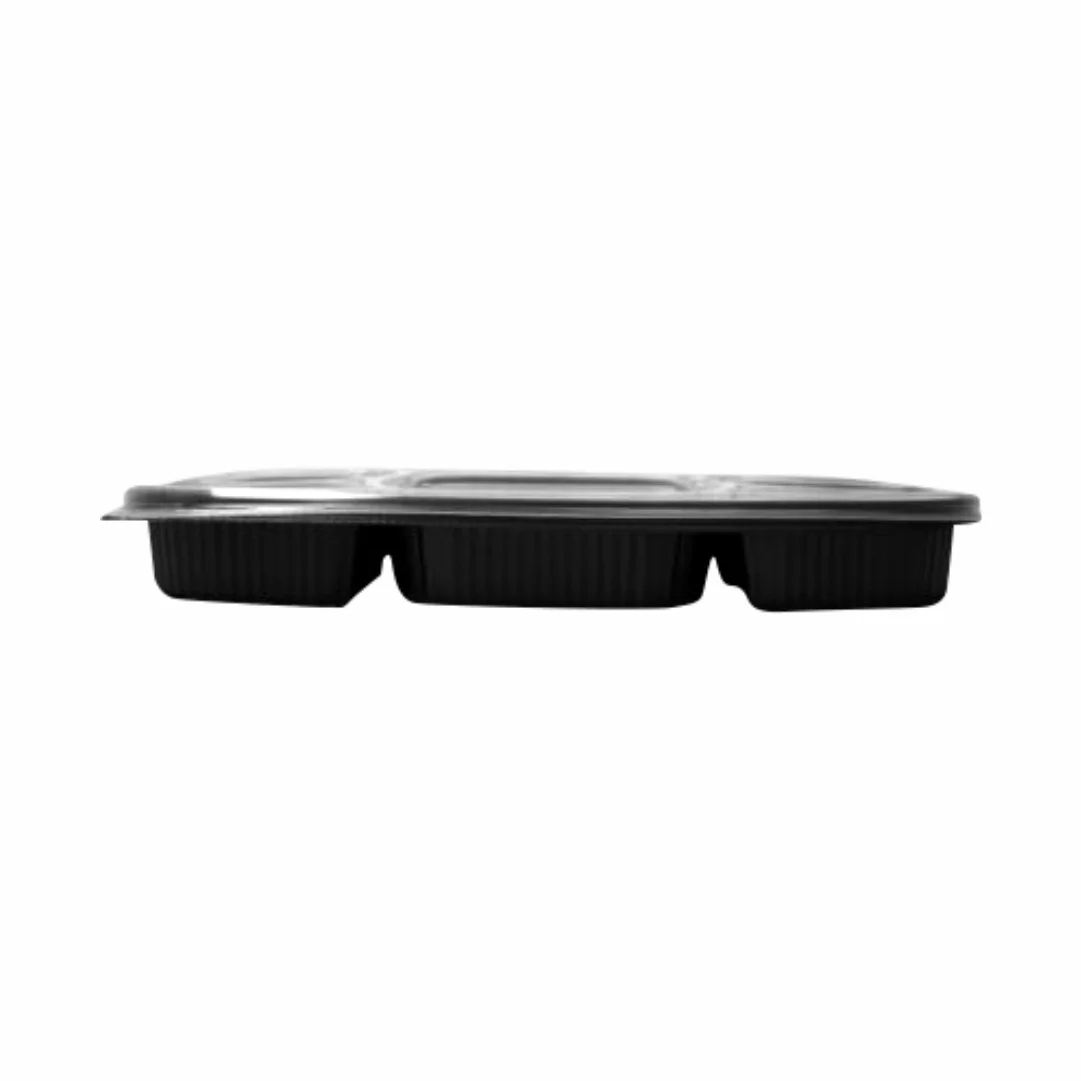Double Diamond 8CP Meal Tray Rounded Black With Lid | Polypropylene (Plastic)
