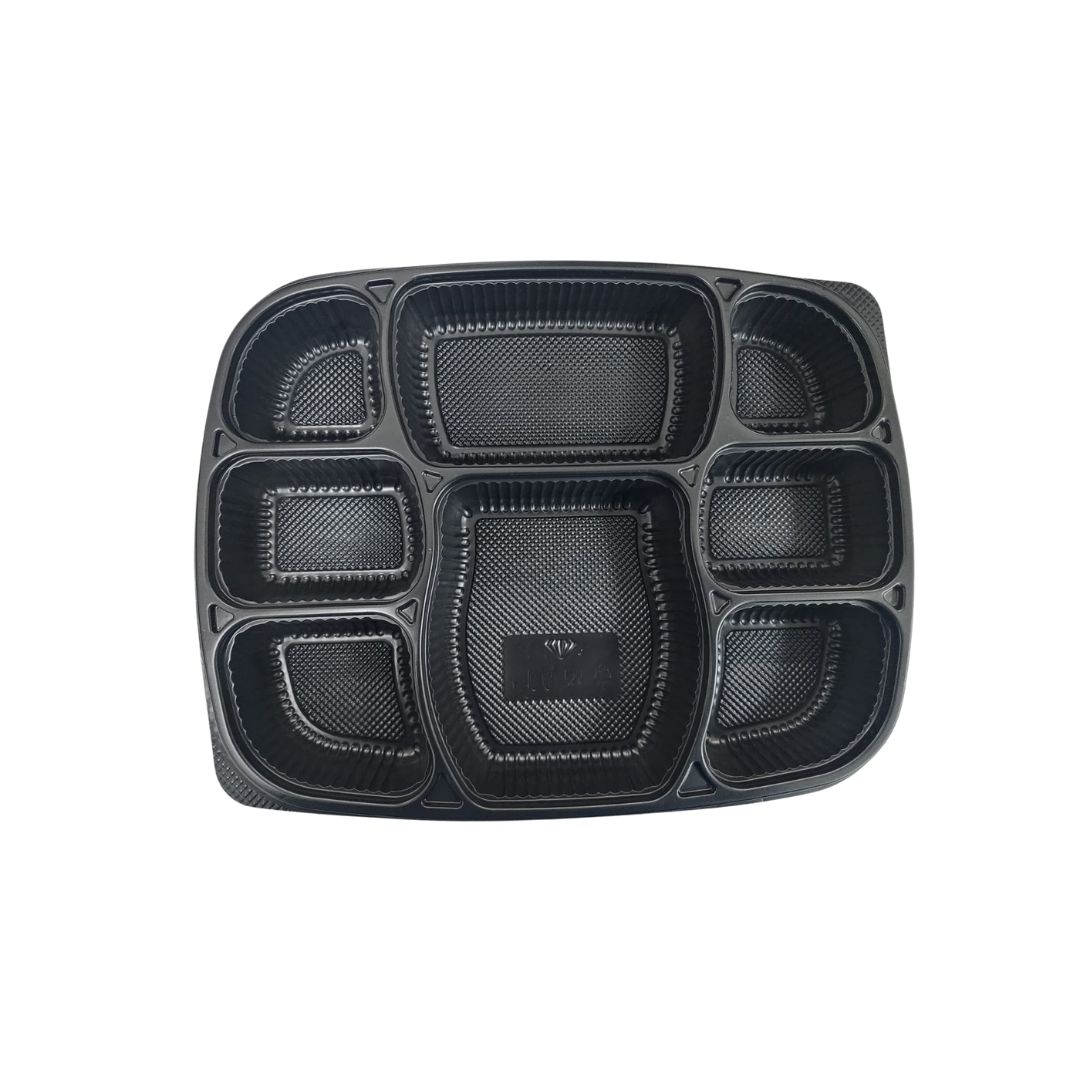 Double Diamond 8CP Meal Tray Rounded Black With Lid | Polypropylene (Plastic)