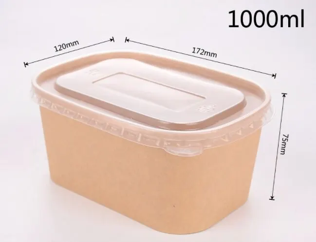 Rectangle Kraft Paper Takeaway Container with Clear PP Lid 3
