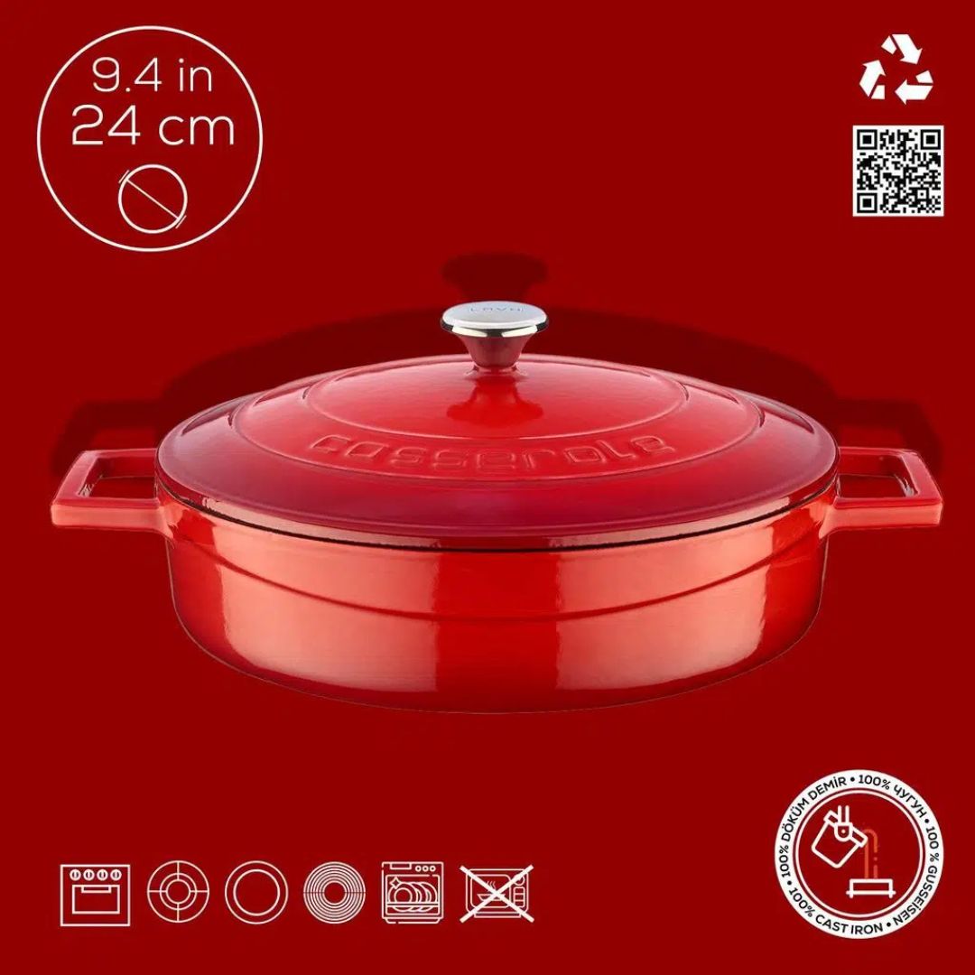 Lava Cast Iron Casserole 28 cm - Multi Purpose Casserole 28 CM with Glass Lid 7