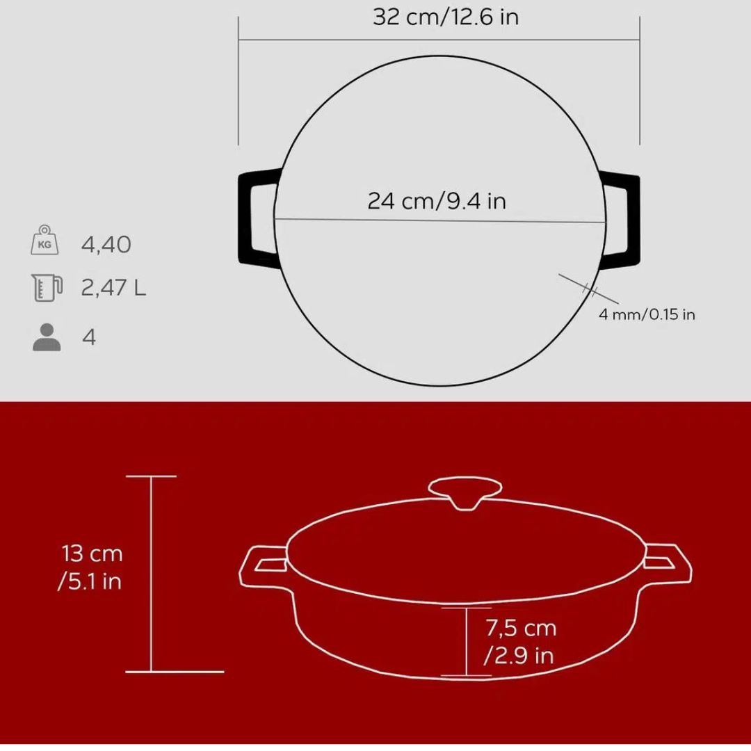 Lava Cast Iron Casserole 28 cm - Multi Purpose Casserole 28 CM with Glass Lid