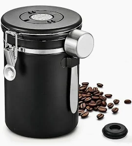Metal Coffee Canister with Measuring Spoon – 1800ml Capacity, Black 2