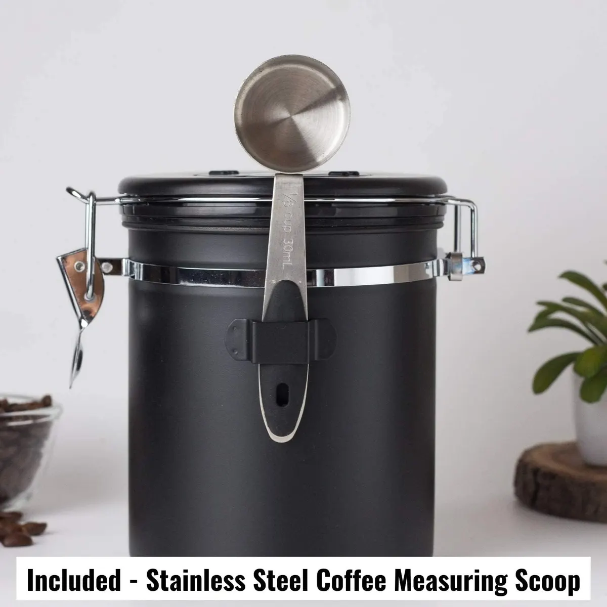 Metal Coffee Canister with Measuring Spoon – 1800ml Capacity, Black 3