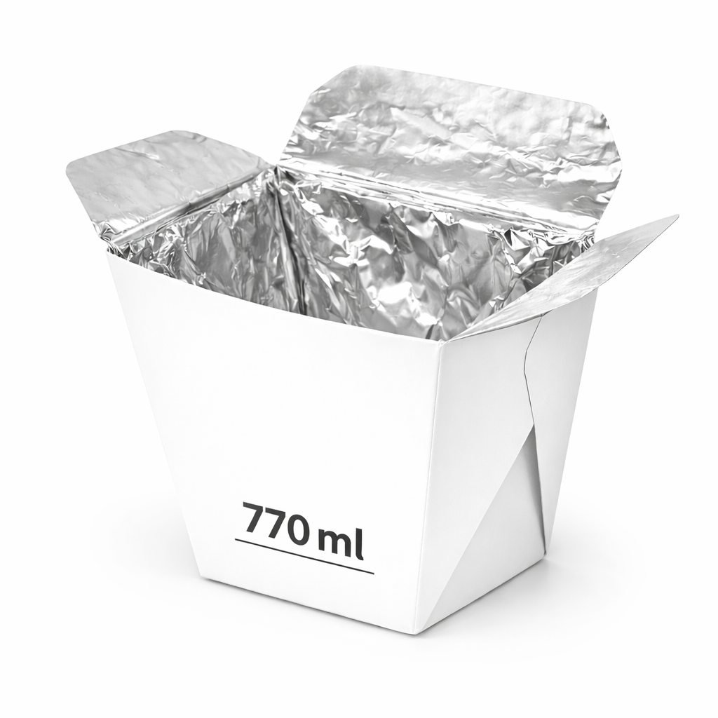 Aluminium Foil Noodle Box Laminated White Kraft Paper 770ml