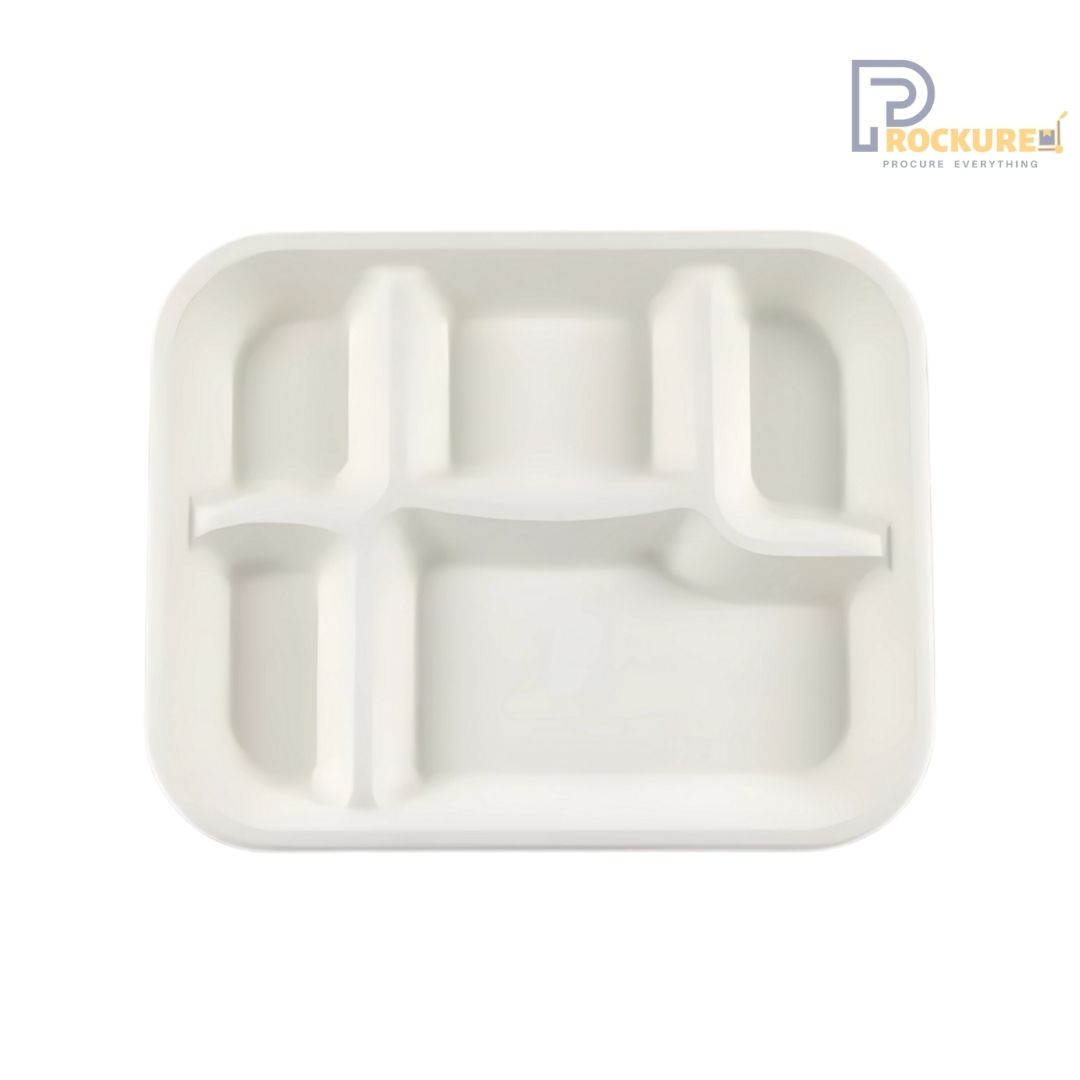 White Bagasse 5 Compartment XL Meal Tray | Biodegradable Meal Tray