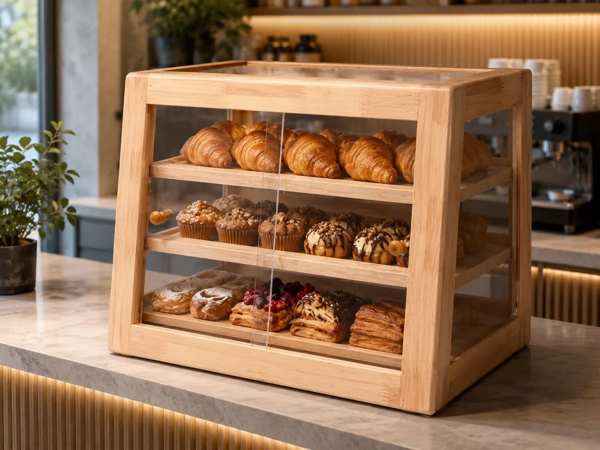 Wooden Bakery & Dessert Ambient Display Cabinet with Acrylic Panels 58 x 47 x 45 cm 2