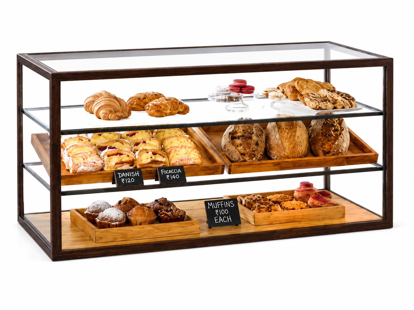 Stainless Steel Large Bakery & Dessert Ambient Display Cabinet with Wooden Interior 1080 x 440 x 600 mm