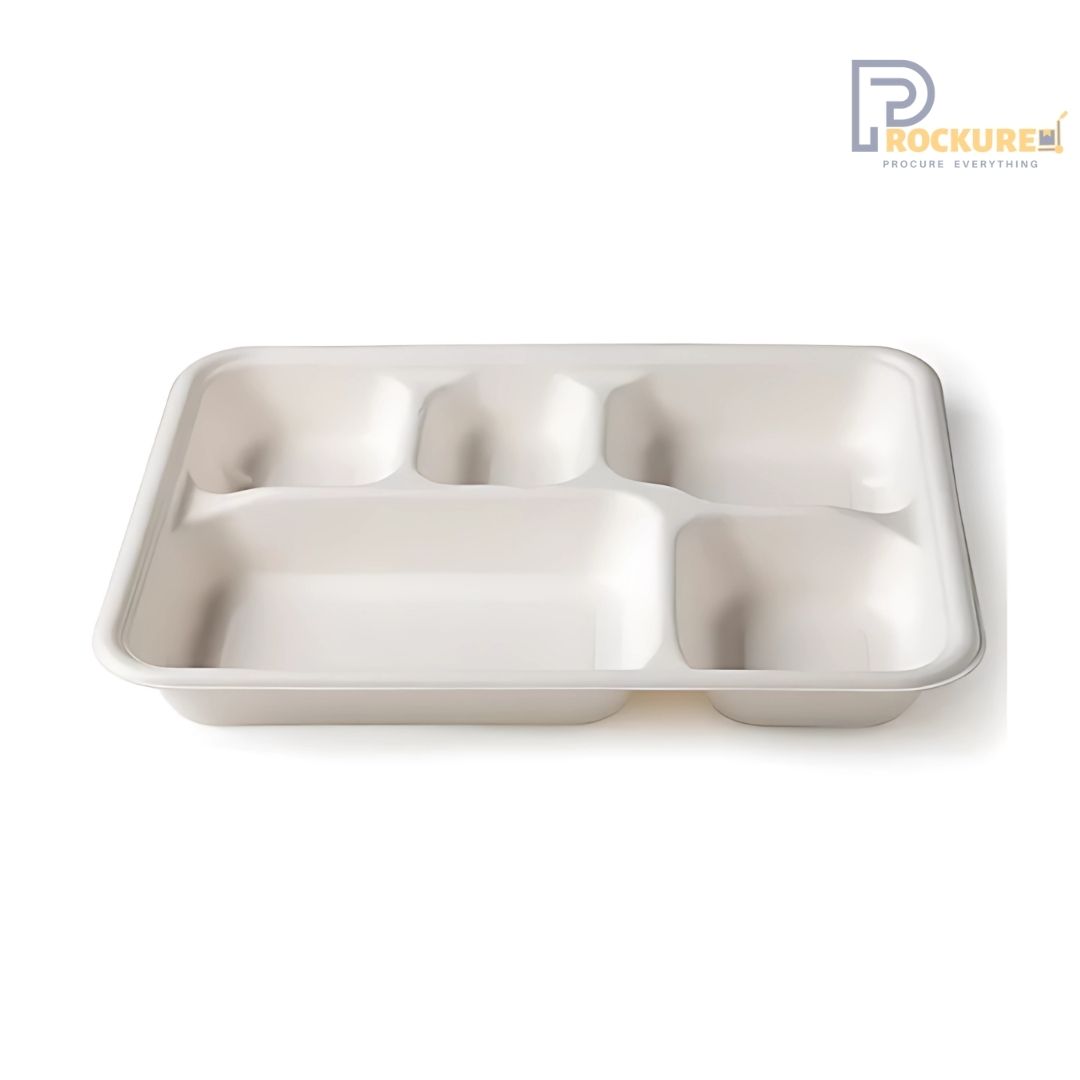 White Bagasse 5 Compartment Regular Meal Tray | Biodegradable Meal Tray
