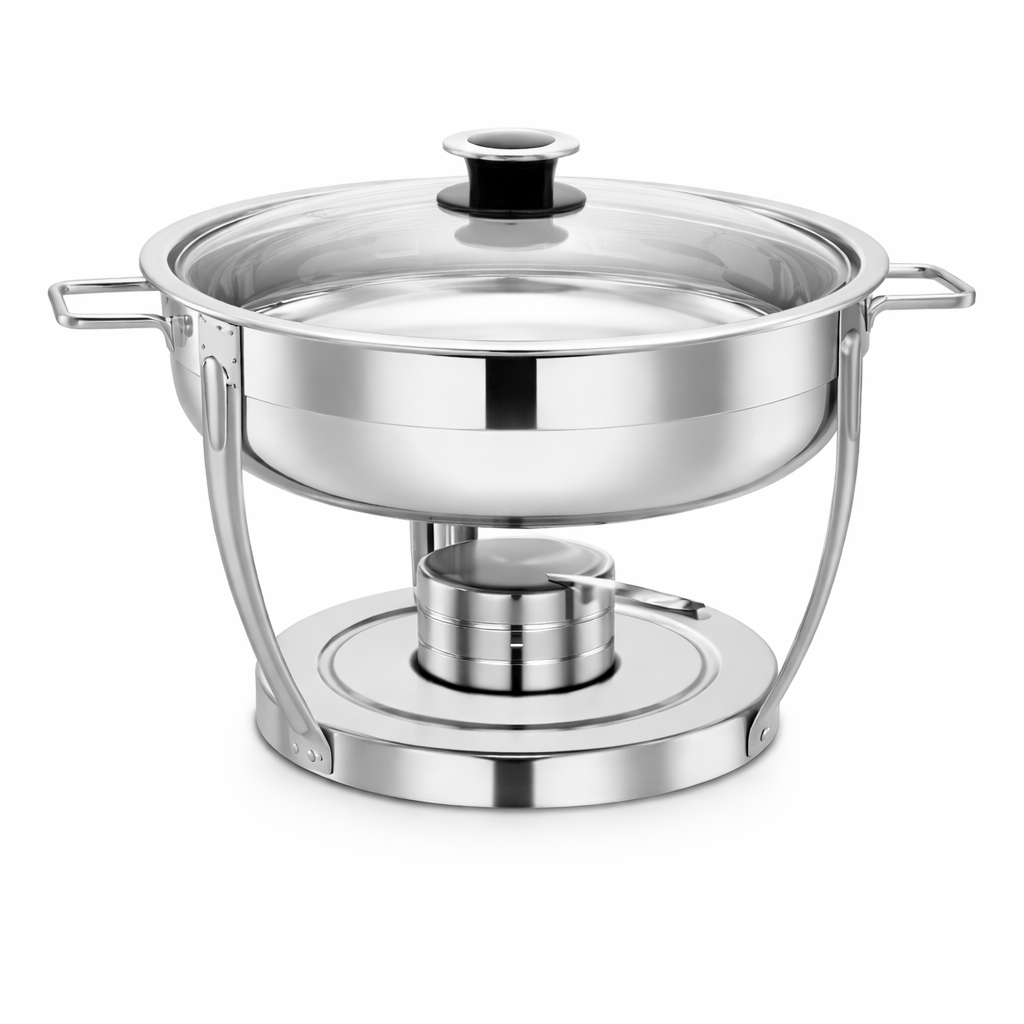 Stainless Steel Chafing Dish 5 Litre with glass lid - Round Chafing Dish 5000ml with glass lid