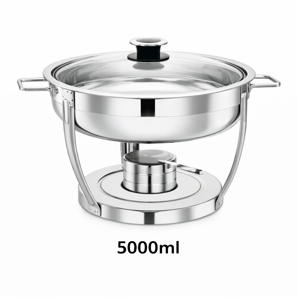 Stainless Steel Chafing Dish 5 Litre with glass lid - Round Chafing Dish 5000ml with glass lid