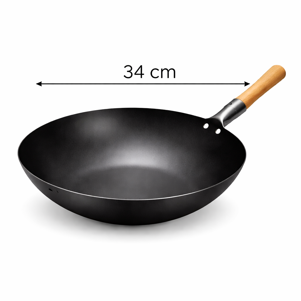 Wok Black Wooden Handle Carbon Steel Chinese Wok 34 cm - WBKWH-34