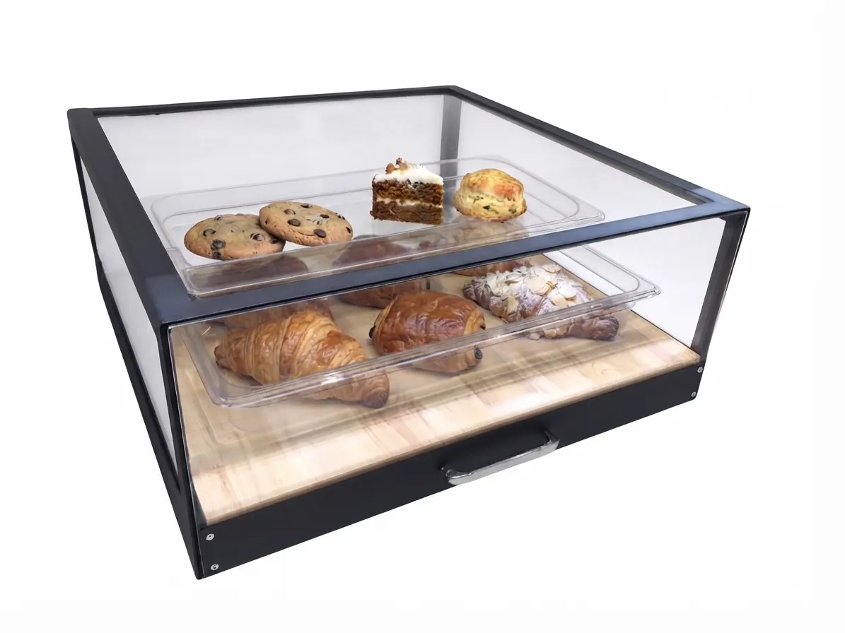 Stainless Steel Bread Display Stand with Wooden Interior & Acrylic Panels