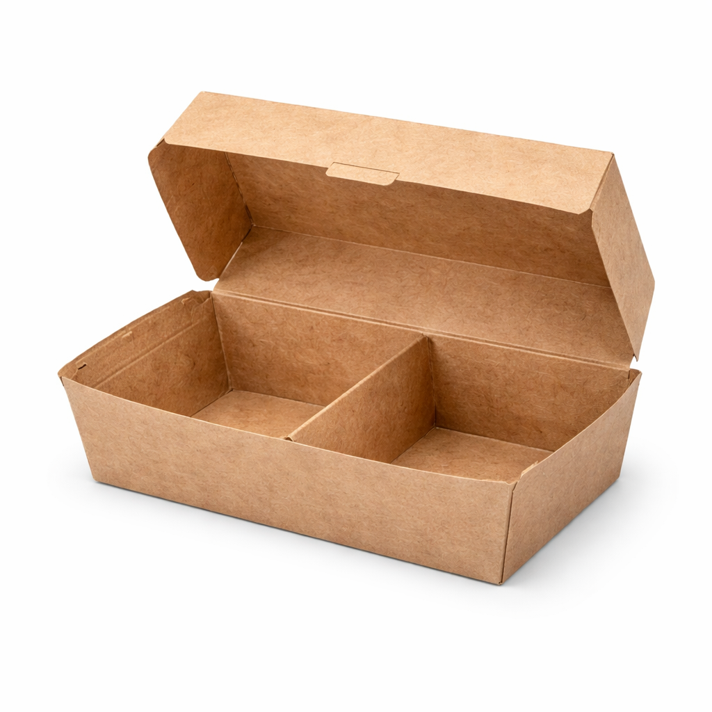 3 Ply Brown Kraft Burger Box With Compartment