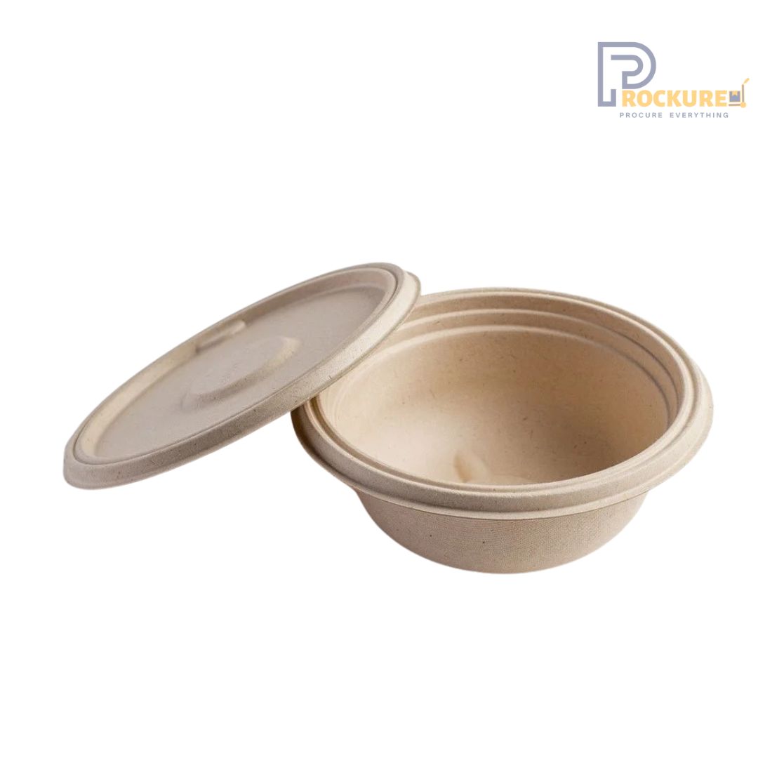 Round Bagasse Container With Lid 1000 ml