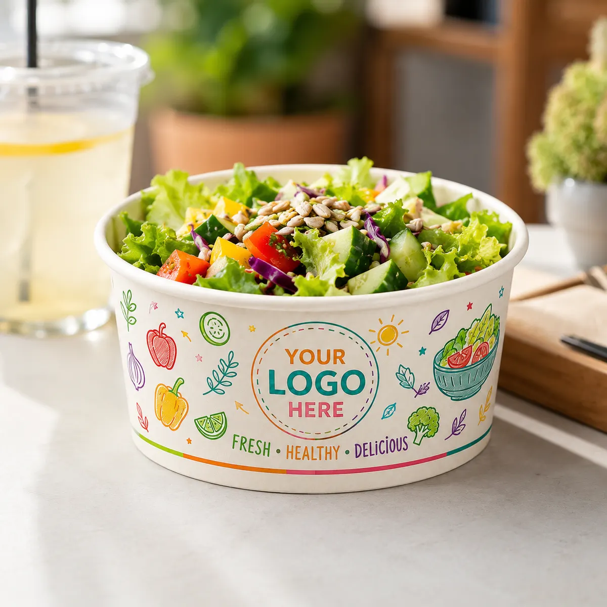 Customised Flat Paper Salad/Biryani Bowl - Top Dia 148 mm | Single & Multi-Color Printing 3
