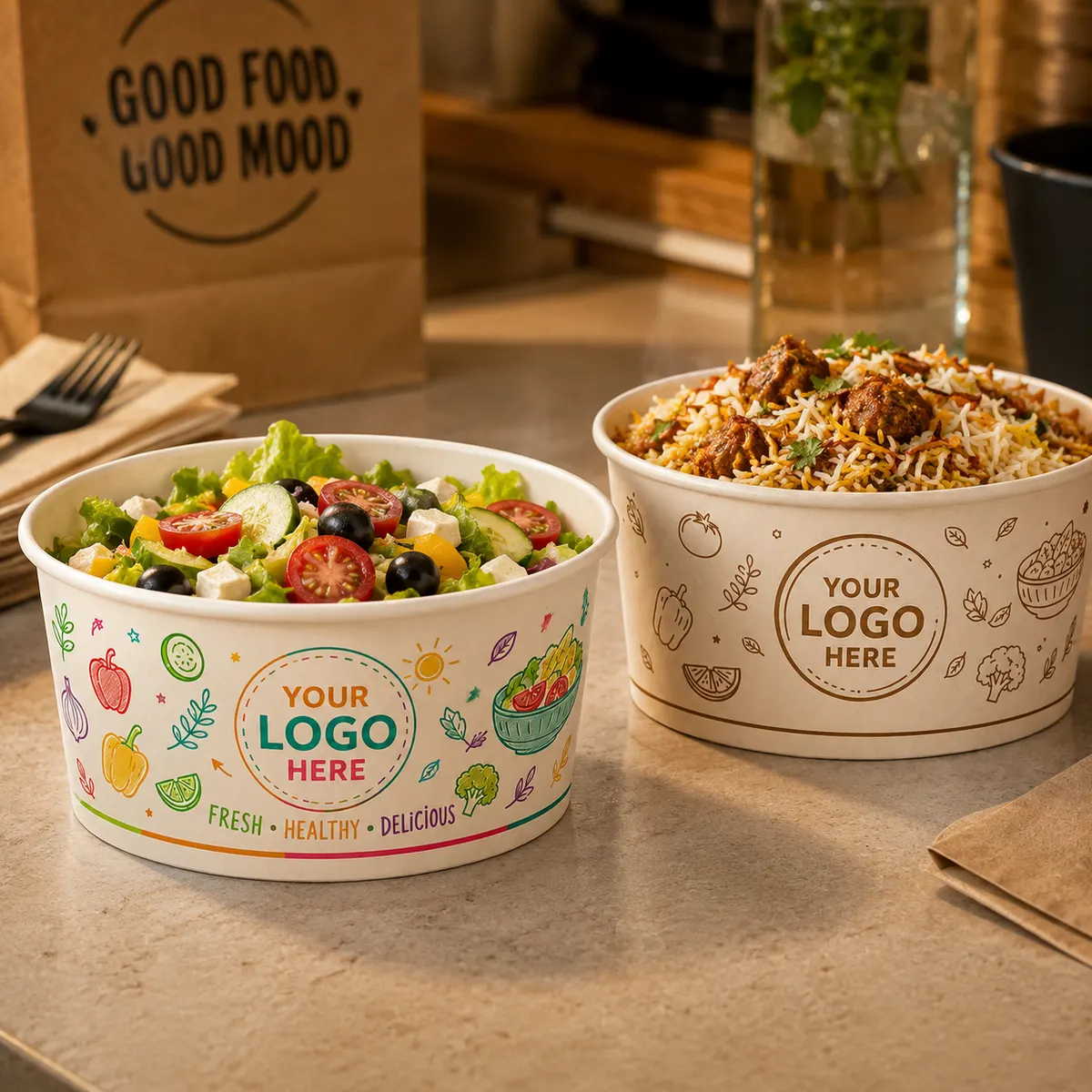 Customised Flat Paper Salad/Biryani Bowl - Top Dia 148 mm | Single & Multi-Color Printing 5