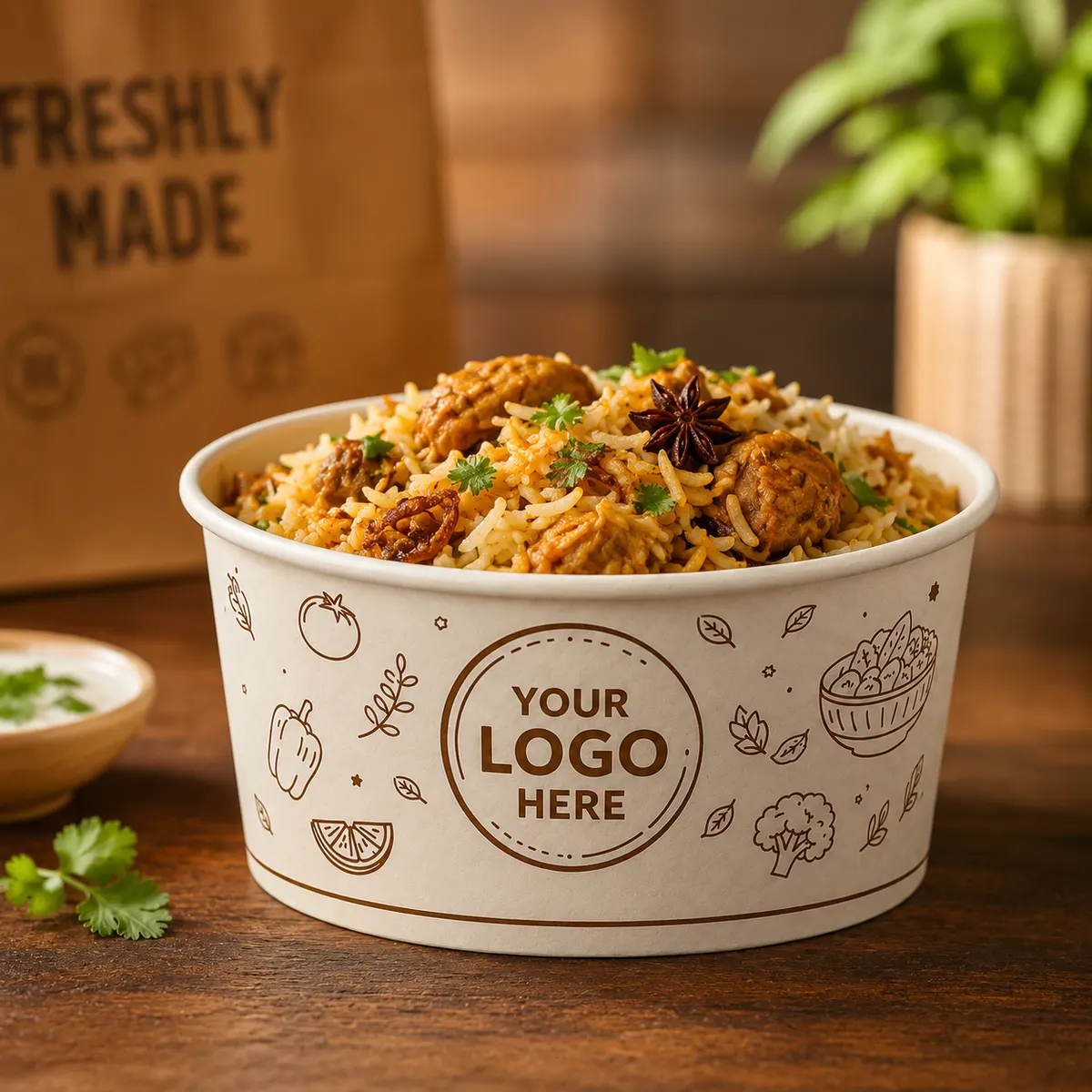 Customised Flat Paper Salad/Biryani Bowl - Top Dia 148 mm | Single & Multi-Color Printing 4