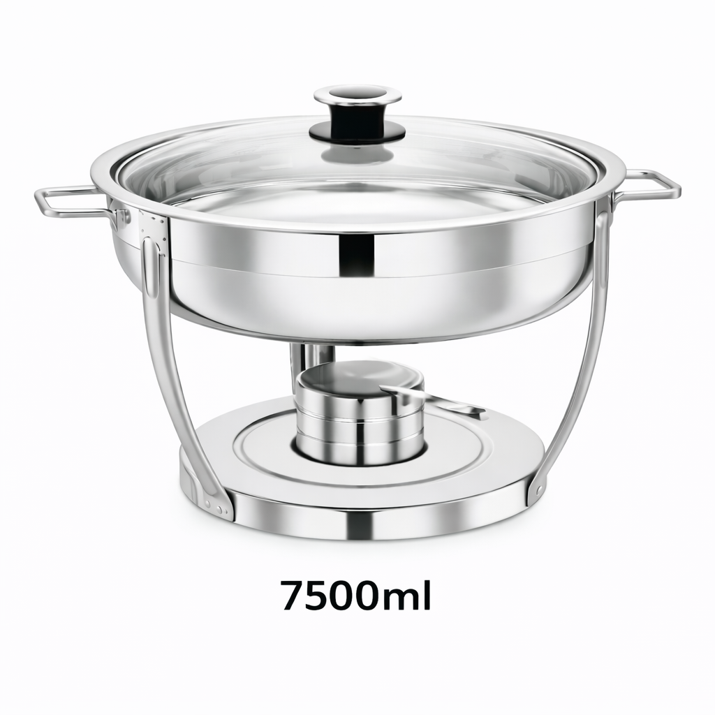 Pradeep Stainless Steel Round Chafing Dish 7.5 Litre with Glass LID