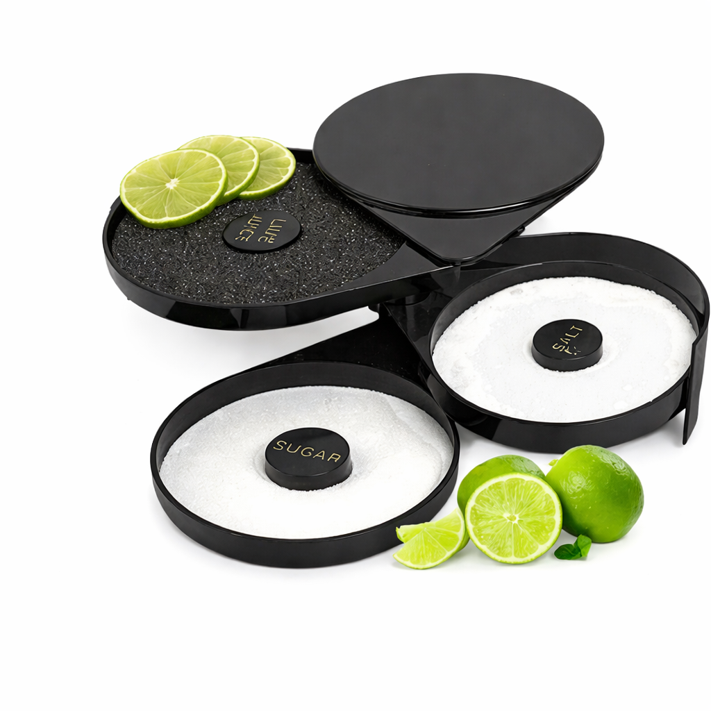 3 Section Bar Glass Rimmer for Cocktail Salt & Sugar - Foldable & Stackable Rimming Station