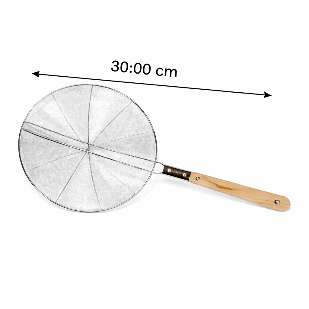 Eco Jhara Stainless Steel Wire Skimmer with Wooden Handle 30cm - EOJRAWH-30