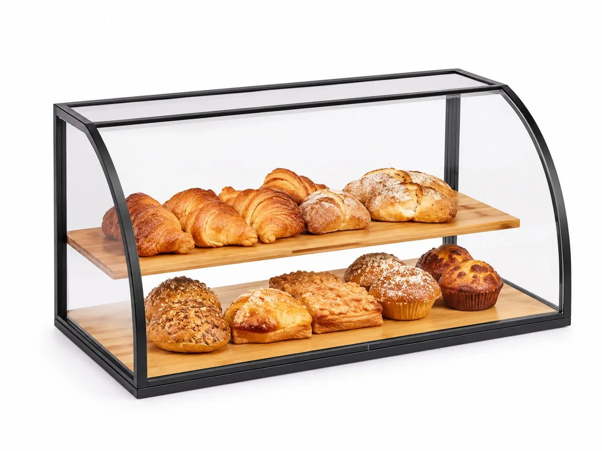 Stainless Steel Wide Bakery & Dessert Ambient Display Cabinet with Wooden Interior 920 x 500 x 440 mm 2