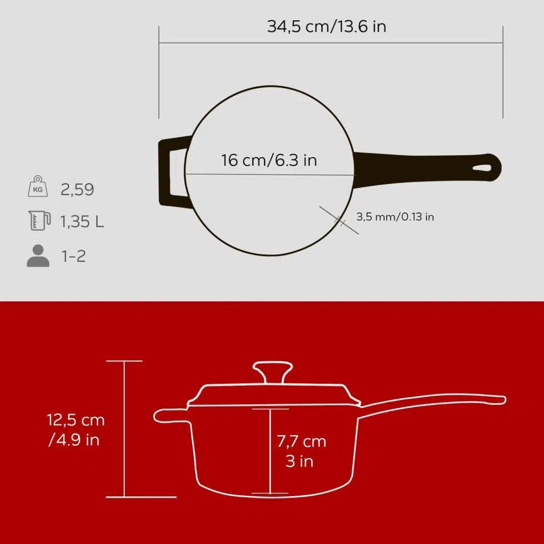 Lava Cast Iron Casserole 16 cm - Sauce Pan 16CM 3
