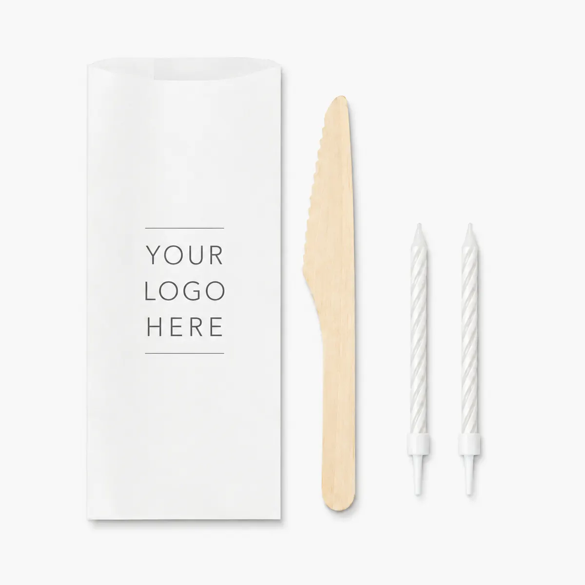 Customised Cake Cutlery Kit Pouch | 2 Normal Candles + Wooden Knife