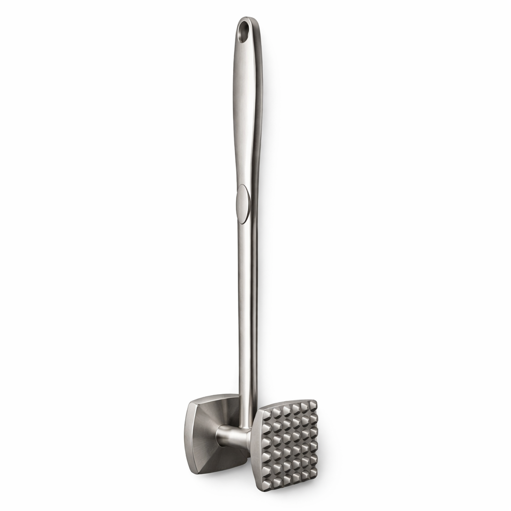 Meat Hammer Black Handle - MATHMERH, Stainless Steel Double Sided Tenderizer