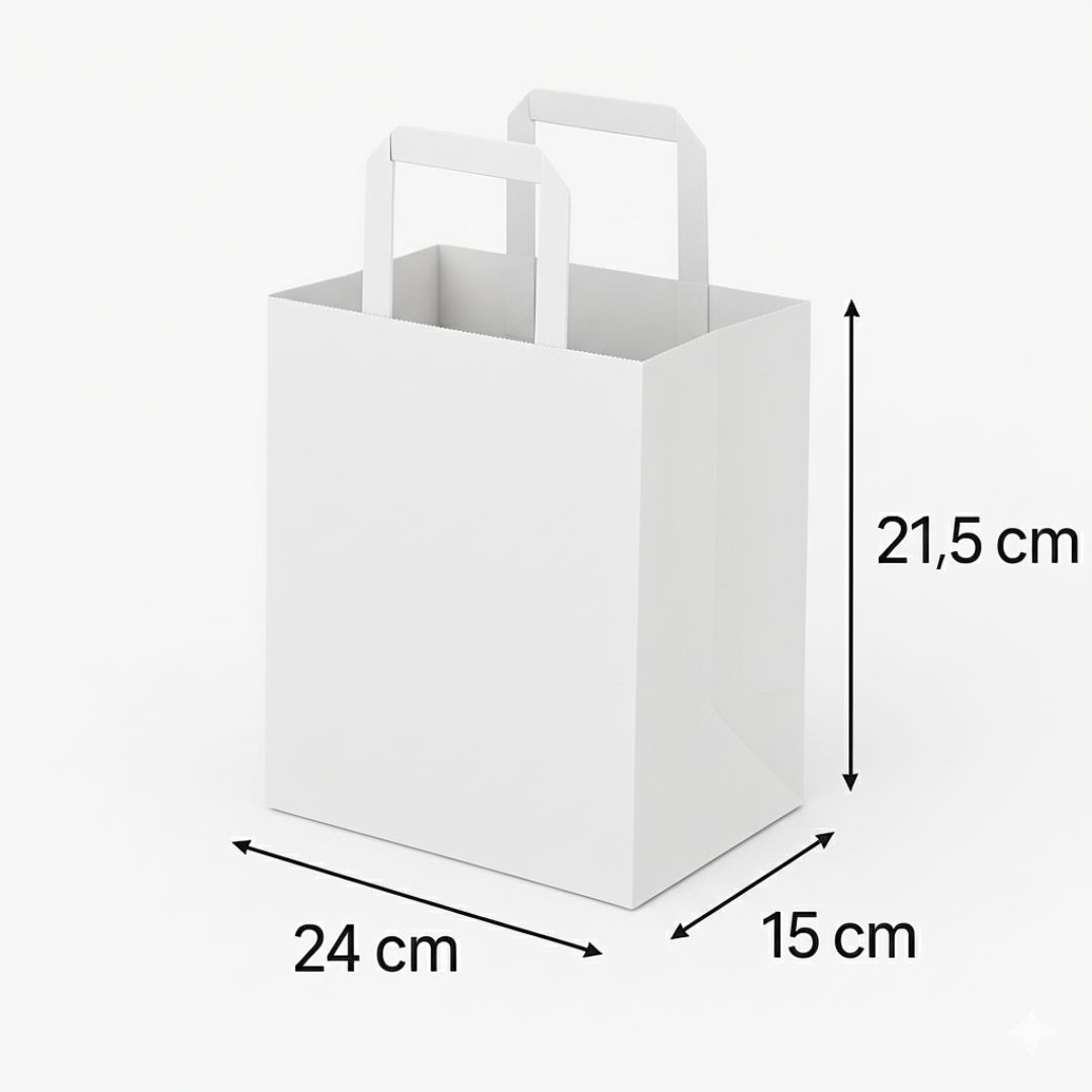 White Square Bottom Handle Bag | 24 x 15 x 21.5cm | 80 GSM