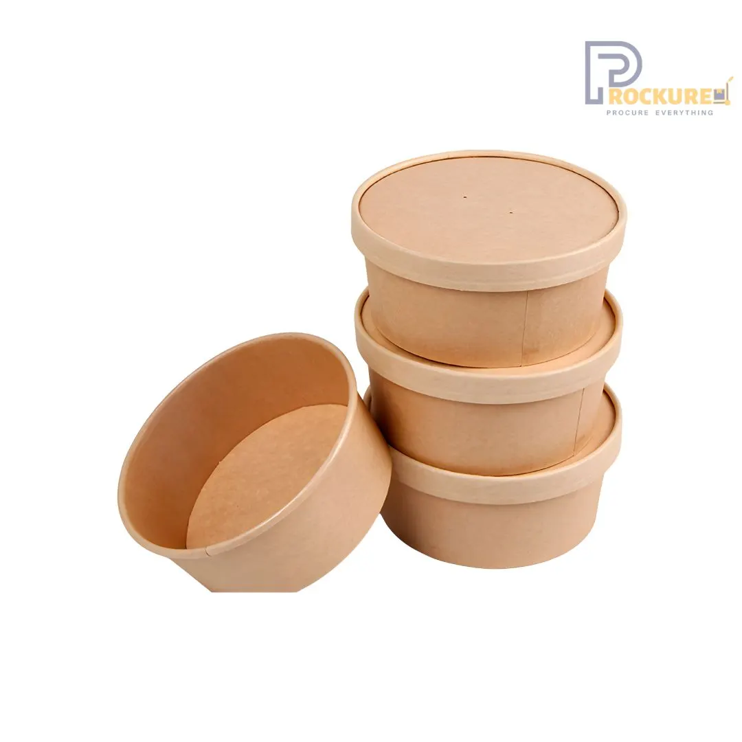 Kraft Brown Paper Bowl with Paper Lid – Disposable, Food-Grade, Eco-Friendly | Sizes 250 ml, 350 ml, 500 ml