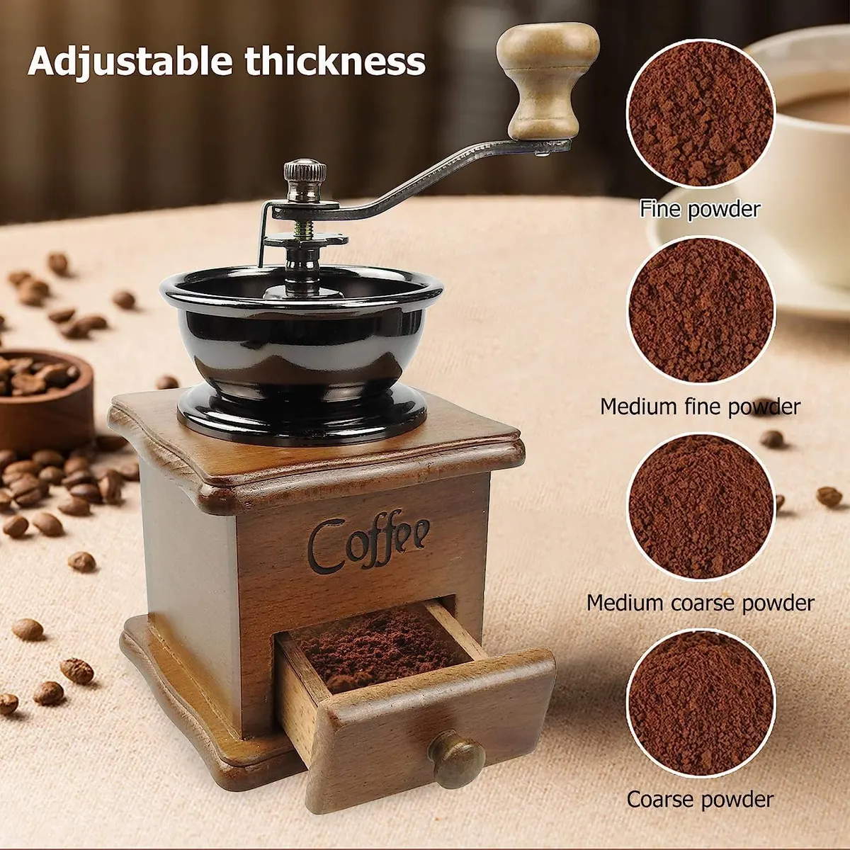 Manual Coffee Grinder Wooden – Vintage Drawer-Style Coffee Mill for Home & Café Use 3