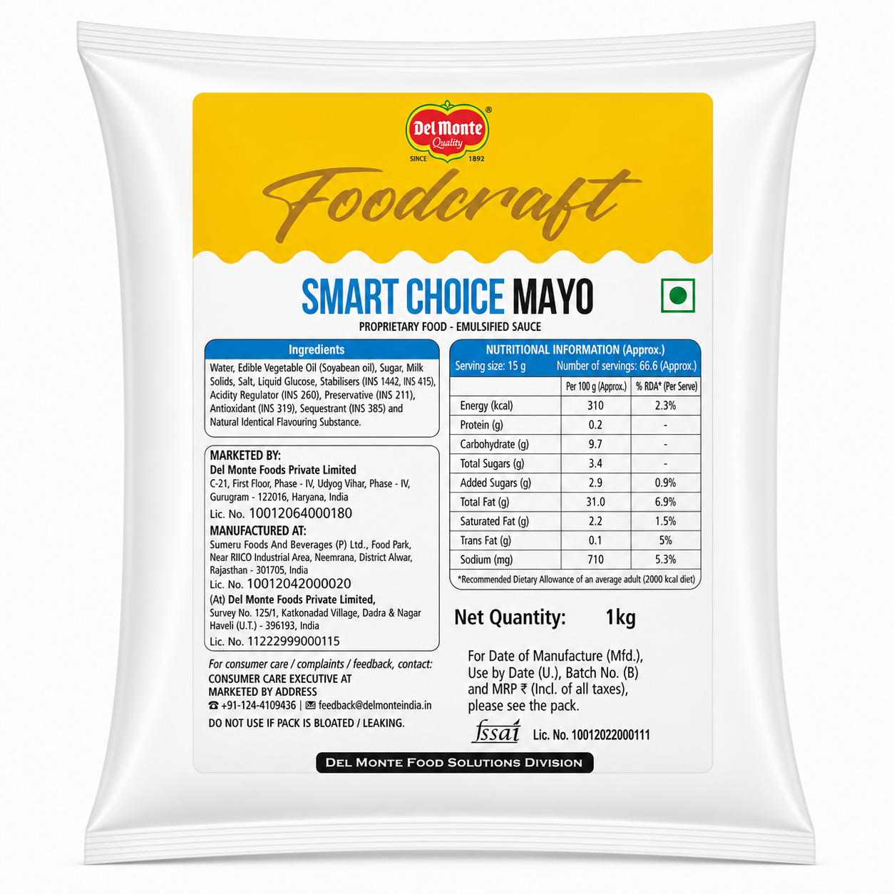 Del Monte Food Craft Smart Choice Mayonnaise 1kg