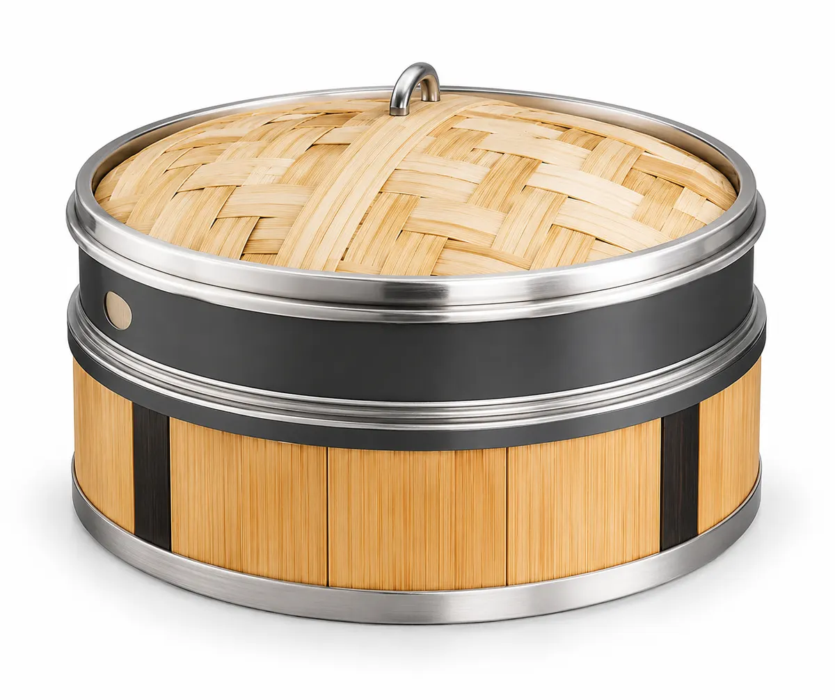 Stainless Steel Bamboo Dimsum Basket with Lid