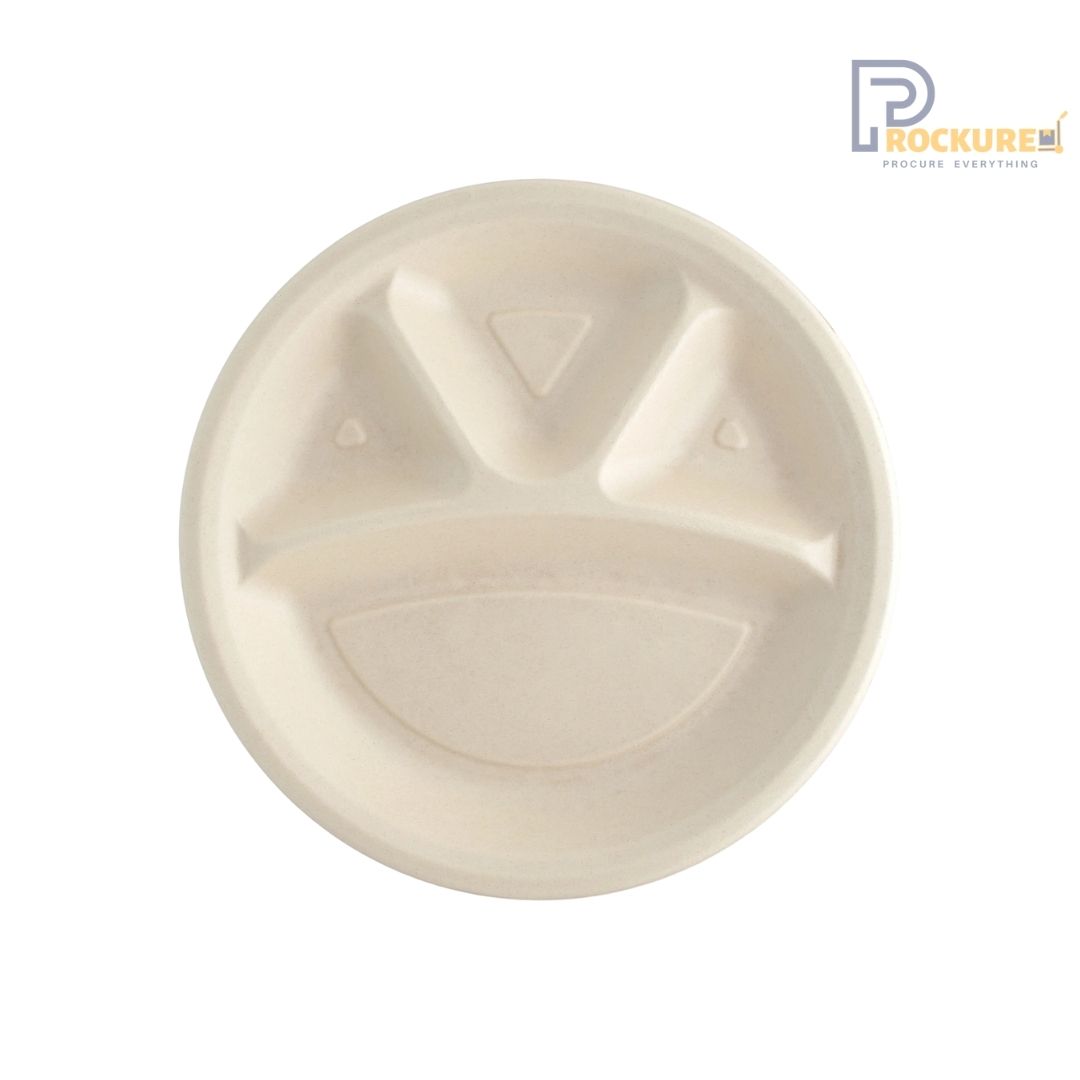 Brown Bagasse 4 Compartment Plate 12 Inch | Biodegradable Plate