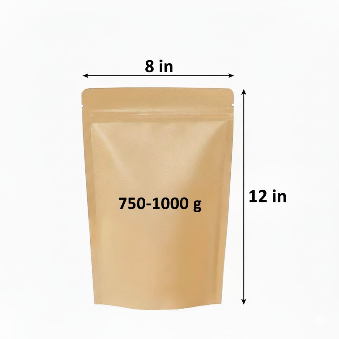Kraft Brown Paper Stand Up Zipper Pouch without Foil Inside | 8 x 12 In | 750-1000 g