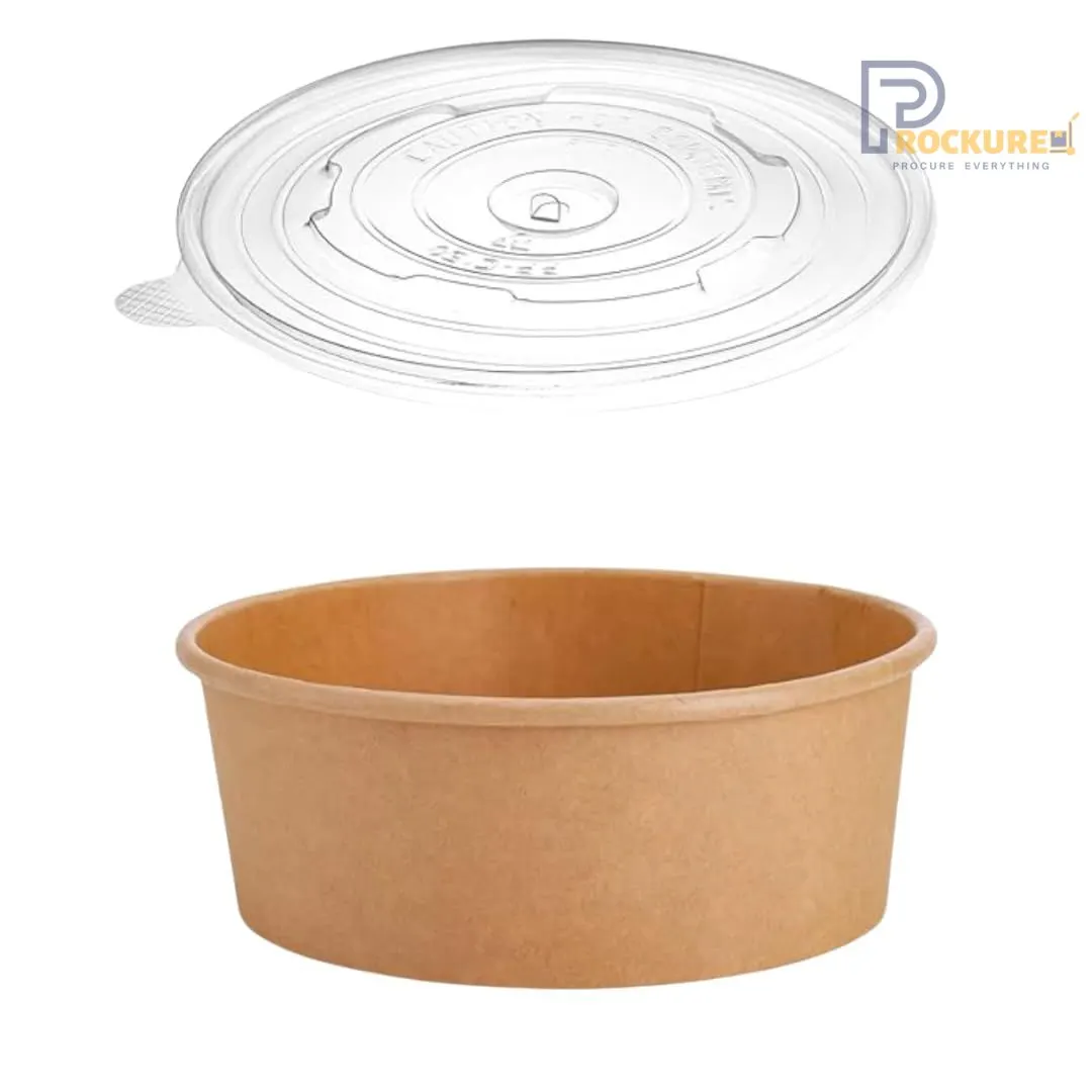 Kraft Brown Paper Salad Bowl with PET Lid – Disposable, Eco-Friendly | Variable Sizes | Salad Bowl