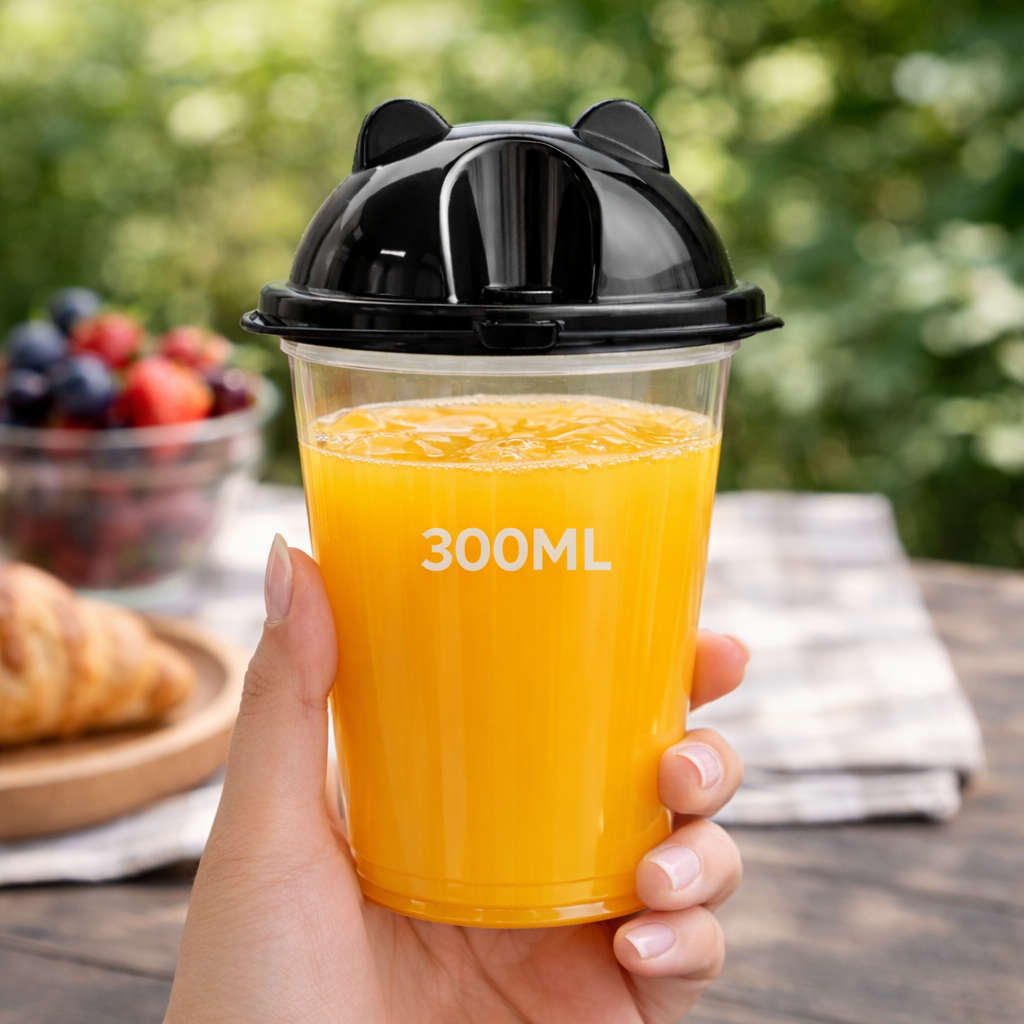 300ml Reusable Panda Dome Lid Plastic Glass - Dome Lid Sipper Glass DLSGP-300 3