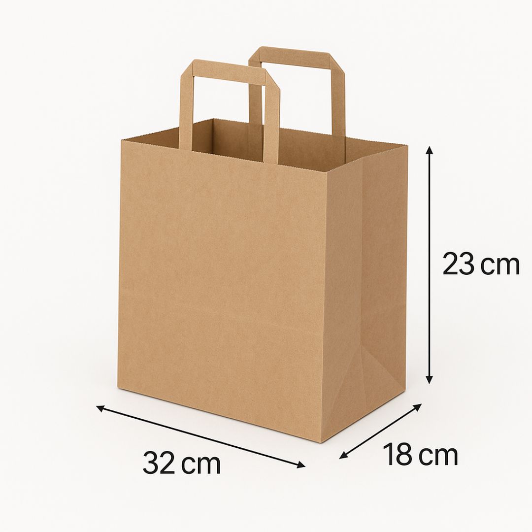 Kraft Brown Square Bottom Handle Bag |32 x 18 x 23cm|80 GSM