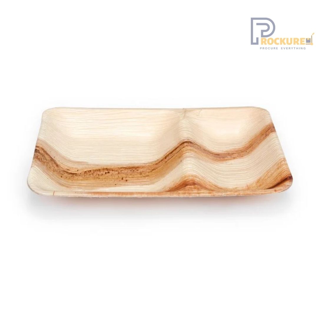 Areca Leaf 9 x 6 Inch Rectangle 2 Partition Plate