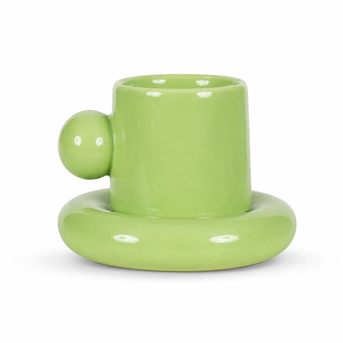 Ceramic Knob Handle Cup and Saucer Set Green | 300 ML