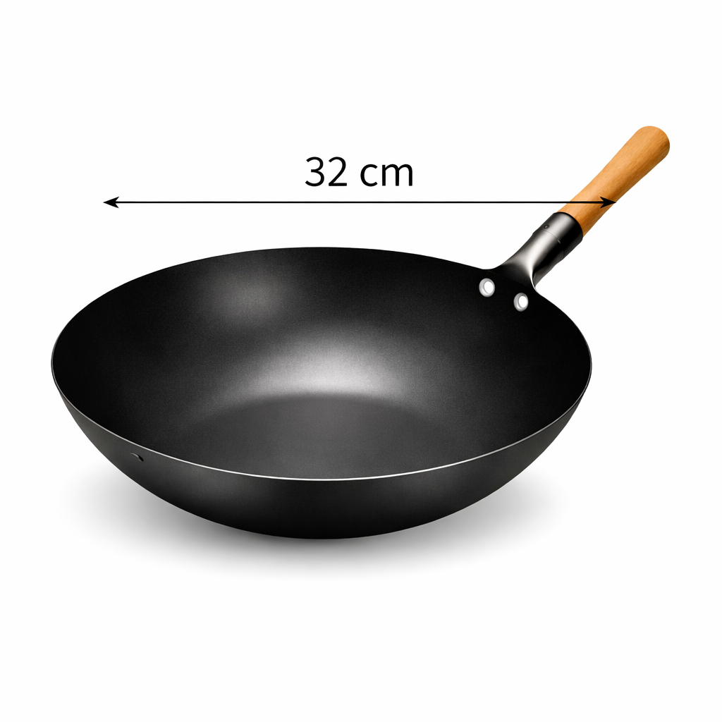 Wok Black Wooden Handle Carbon Steel Chinese Wok 32 cm WBKWH-32