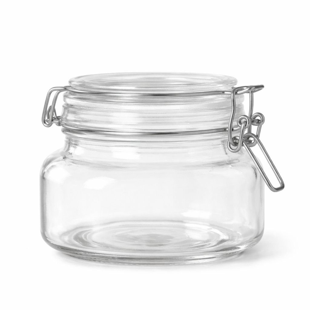 Small Square Seal Lock Clip Glass Jar 500 ml