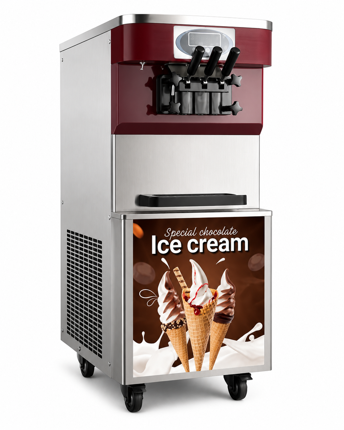 Softy Ice Cream Machine 738P Floor Standing Commercial Soft Serve Machine with 2+1 Flavour Output