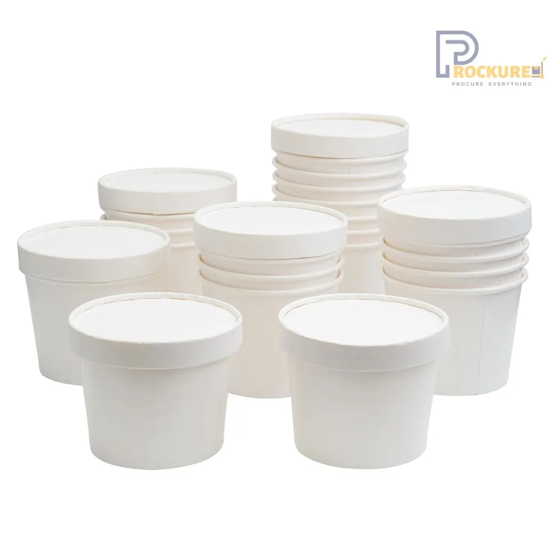 White Paper Bowl with Paper Lid – Disposable, Food-Grade, Eco-Friendly | Sizes 250 ml, 350 ml, 500 ml