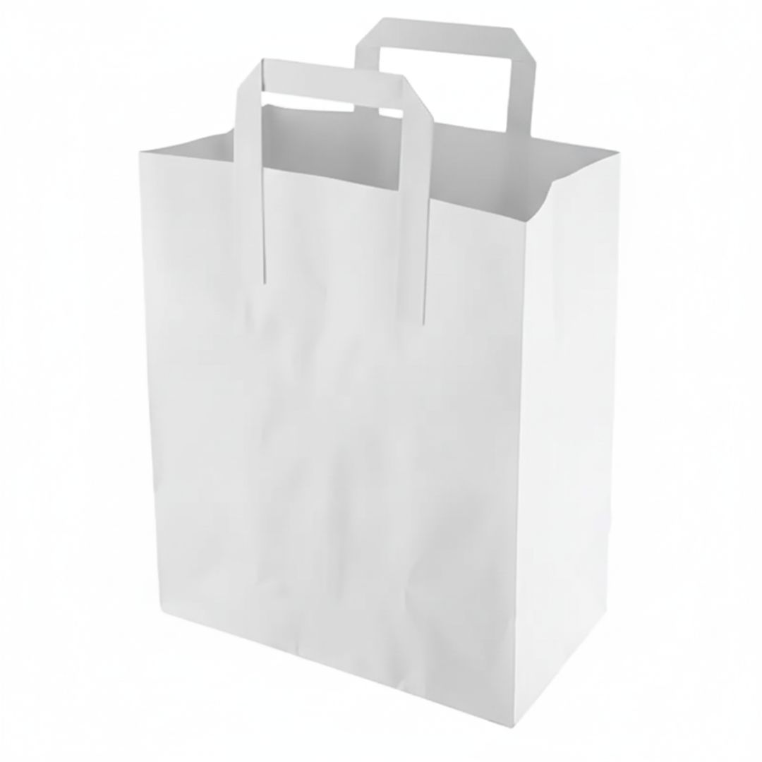 Kraft White Square Bottom Paper Bag | 24 x 14 x 25 cm| 80 GSM