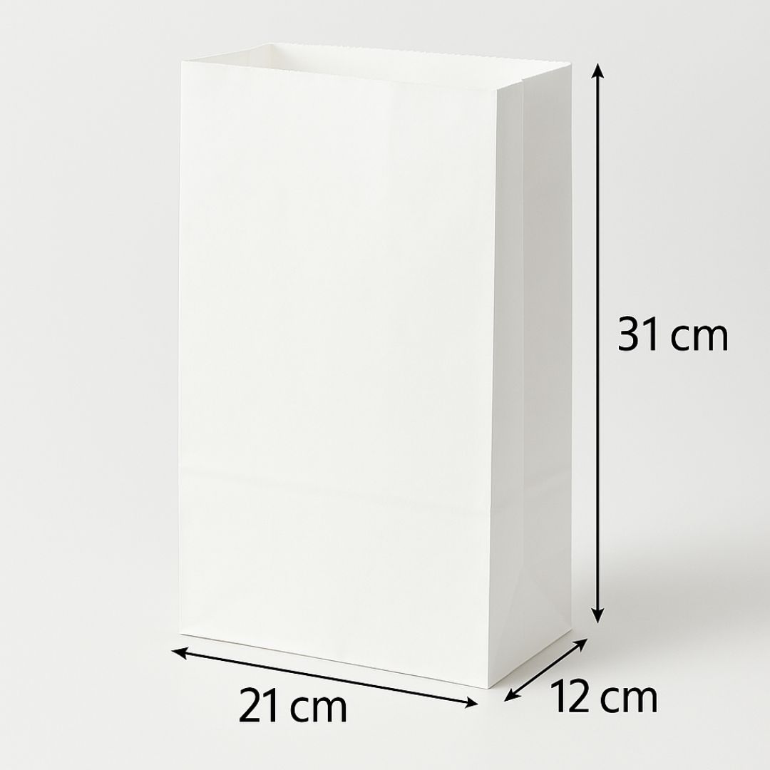 White Square Bottom Paper Bag | 21 x 12 x 31 cm | 60 GSM