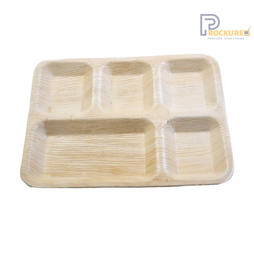 Areca Leaf 12 x 10 Inch Rectangle 5 Partition Plate