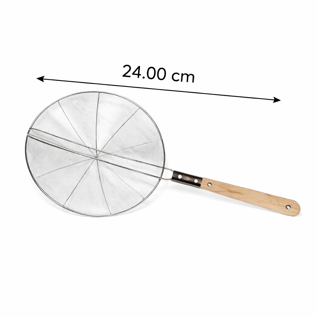 Eco Jhara Stainless Steel Wire Skimmer Wooden Handle 24cm - Commercial Kitchen Skimmer