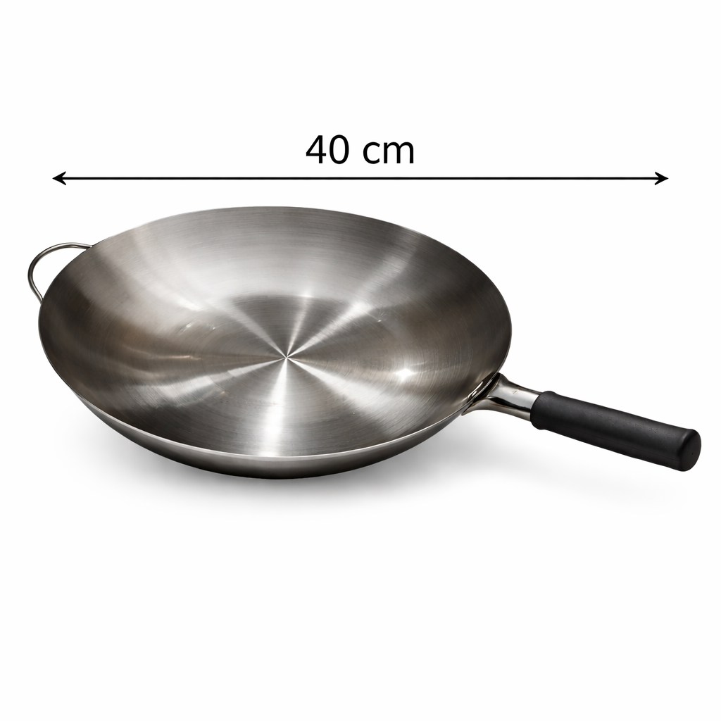 Chinese Wok Rubber Handle Stainless Steel 40cm - WKRBR/40