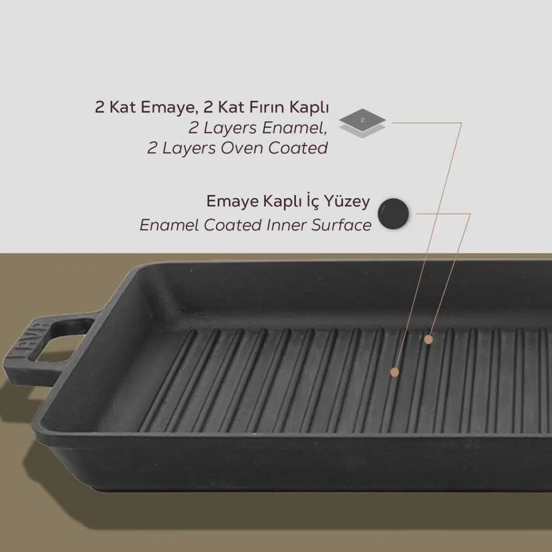 Cast Iron Enamel Pan 26x45 cm - Grill Pan Rectangular 26x45 4